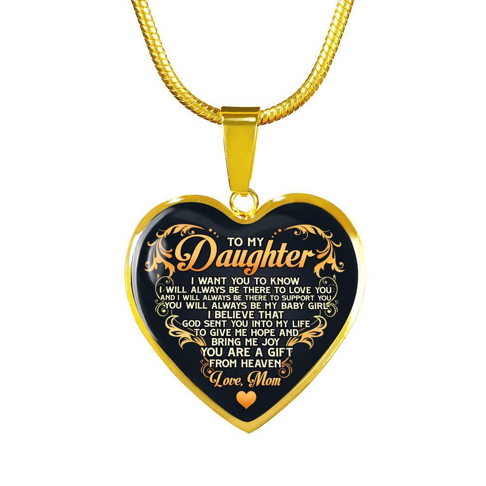 From Mom To My Daughter I Believe That God Sent You Into My Life Black Heart Pendant Necklace - Heart Luxury Necklace (Gold Plated)