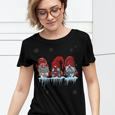 Alternative view of Gnomes Quilting Lovers For Christmas T-Shirt - V-Neck - Three Nordic Gnomes Winter Swedish Elves Shirt