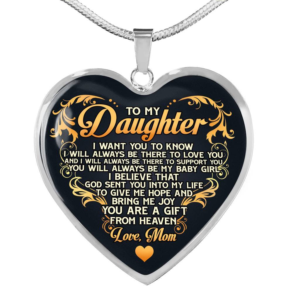 From Mom To My Daughter I Believe That God Sent You Into My Life Black Heart Pendant Necklace - Heart Luxury Necklace (Silver)