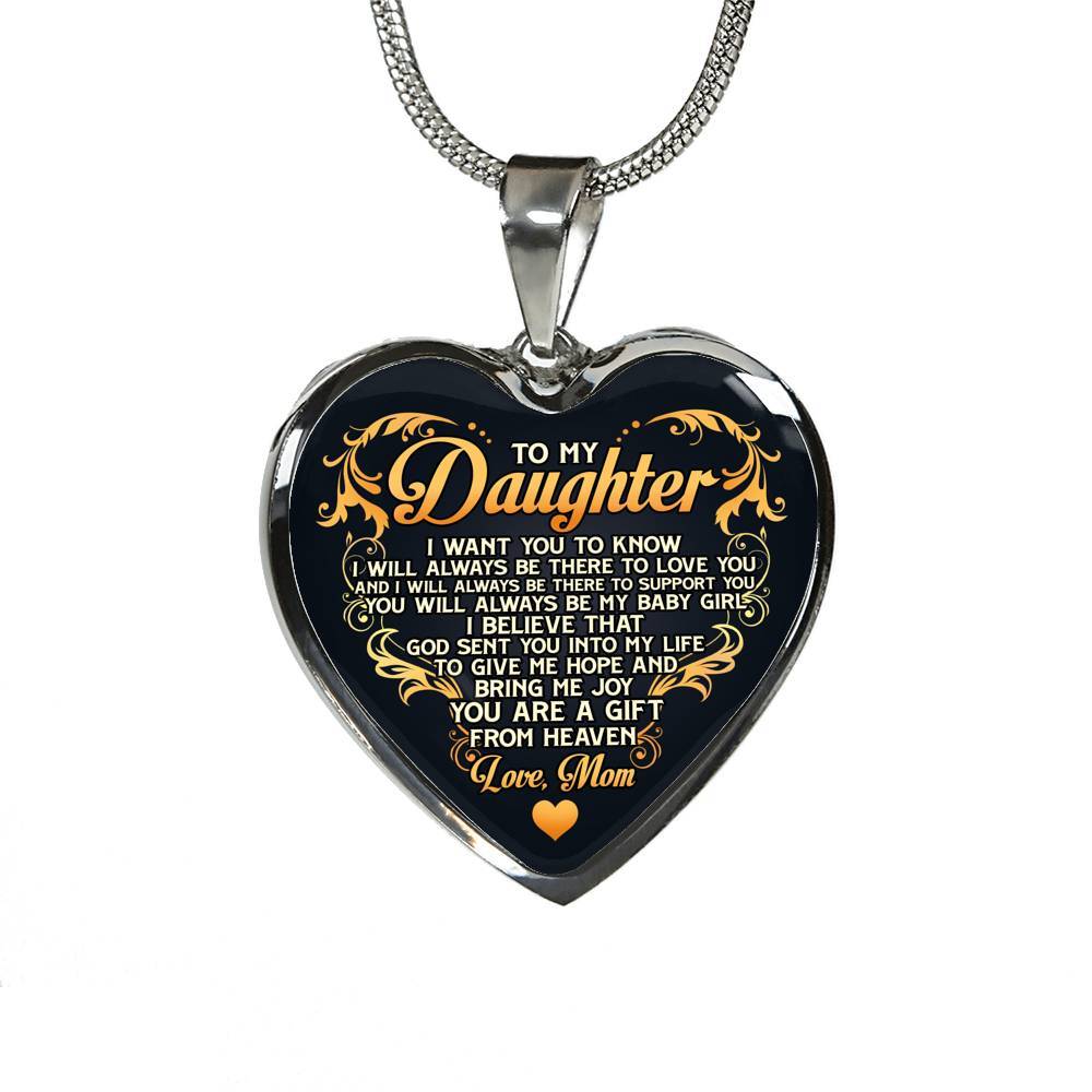 From Mom To My Daughter I Believe That God Sent You Into My Life Black Heart Pendant Necklace - Heart Luxury Necklace (Silver)