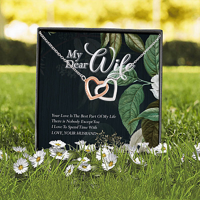 Alternative view of Husband To My Dear Wife Your Love Is The Best Part Of My Life  Joined Interlocking Hearts Pendant Necklace