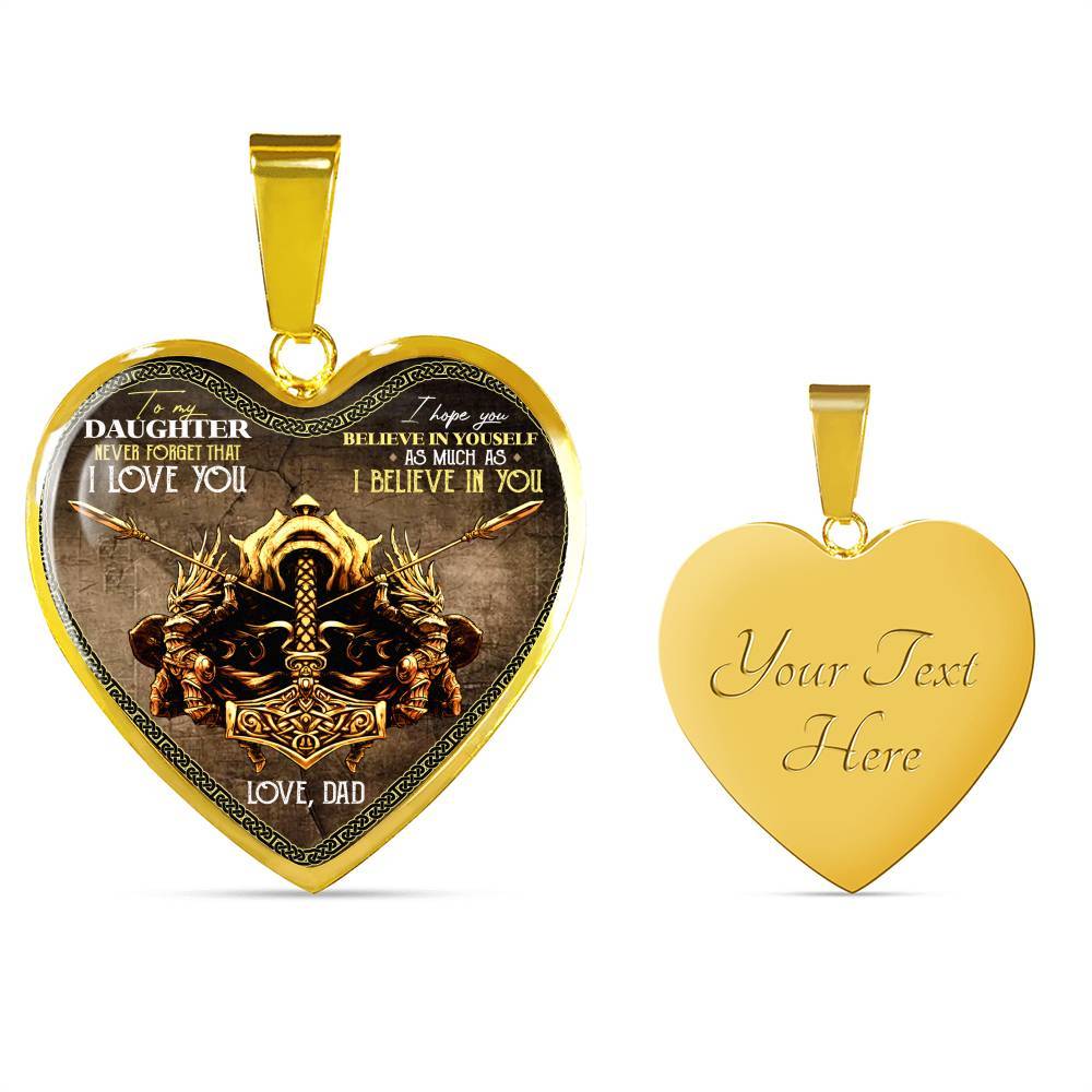Viking Dad To Daughter Saying Gift Necklace - Viking Father Never Forget I Love You Heart Pendant Necklace - Heart Luxury Necklace (Gold Plated)