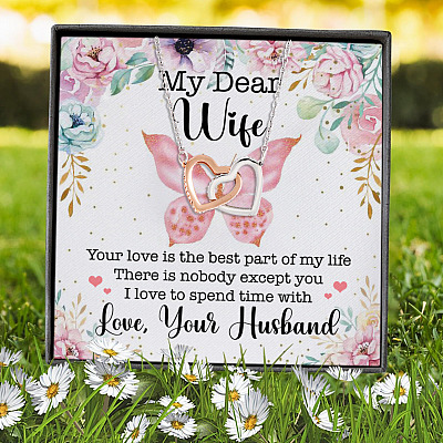 Alternative view of My Dear Wife Your Love Is The Best Part Of My Life Joined Interlocking Hearts Pendant Necklace