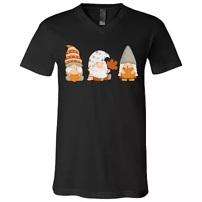 Fall Gnomes Cute Funny Fall Pumpkin T-Shirt - V-Neck, Black, V-Neck T-Shirt