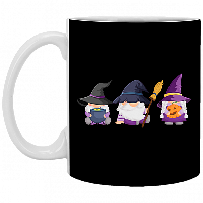 Halloween Gnomes Funny Cute Witches Ceramic Coffee Mug - Water Bottle, Black, 11 oz. White Mug