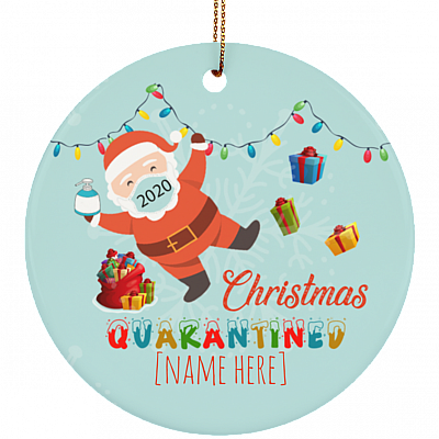 Personalized Santa Wearing Mask Christmas Circle Ornament - Holiday Decoration Gift, White, Circle Ornament