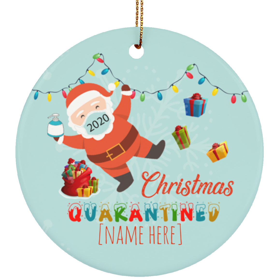 Personalized Santa Wearing Mask Christmas Circle Ornament - Holiday Decoration Gift, White, Circle Ornament