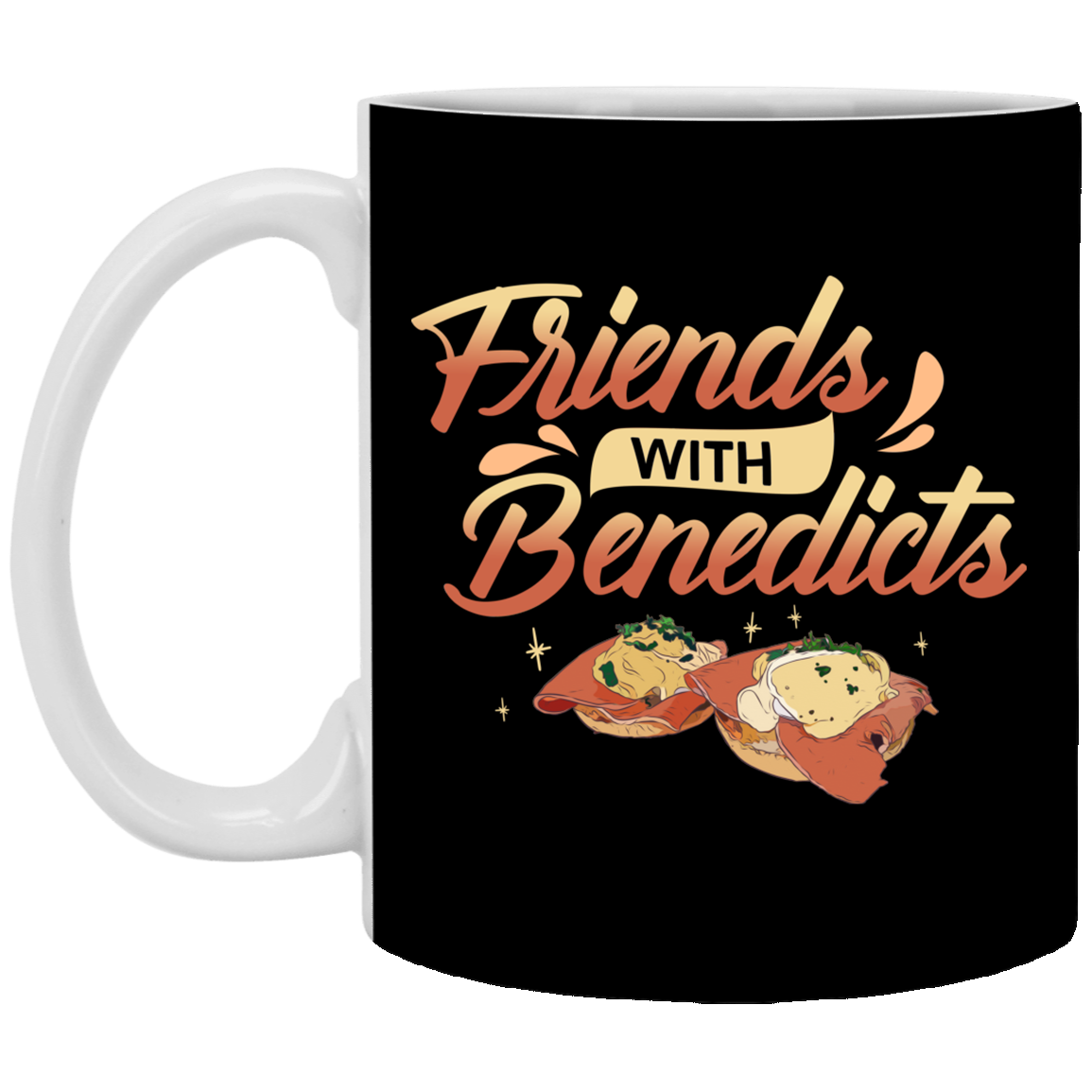 Friends With Benedict Ceramic Coffee Mug - Beer Stein - Water Bottle - Color Changing Mug, Black, 11 oz. White Mug