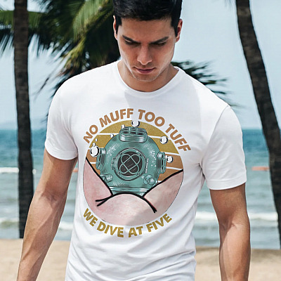 Alternative view of No Muff Too Tuff We Dive at Five Dive Helmet T-shirt - Funny Scuba Diver Shirt