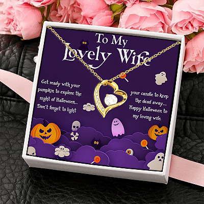 Halloween To My Lovely Wife Get Ready With Your Pumpkin Forever Love Pendant Necklace