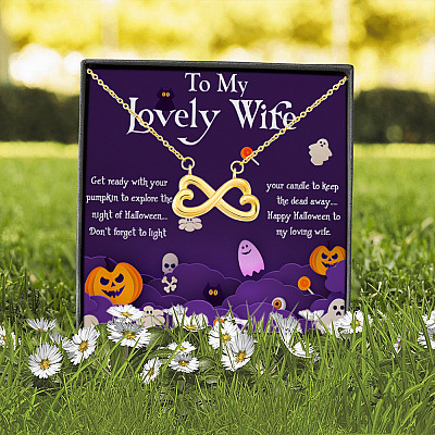 Alternative view of Halloween To My Lovely Wife Get Ready With Your Pumpkin Infinity Heart Pendant Necklace