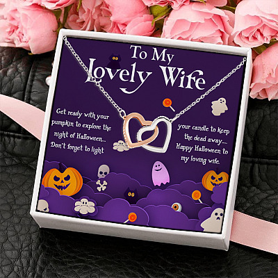 Halloween To My Lovely Wife Get Ready With Your Pumpkin Joined Interlocking Hearts Pendant Necklace