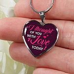 I Thought Of You With Love Today Heart Pendant Necklace - Heart Luxury Necklace (Silver)