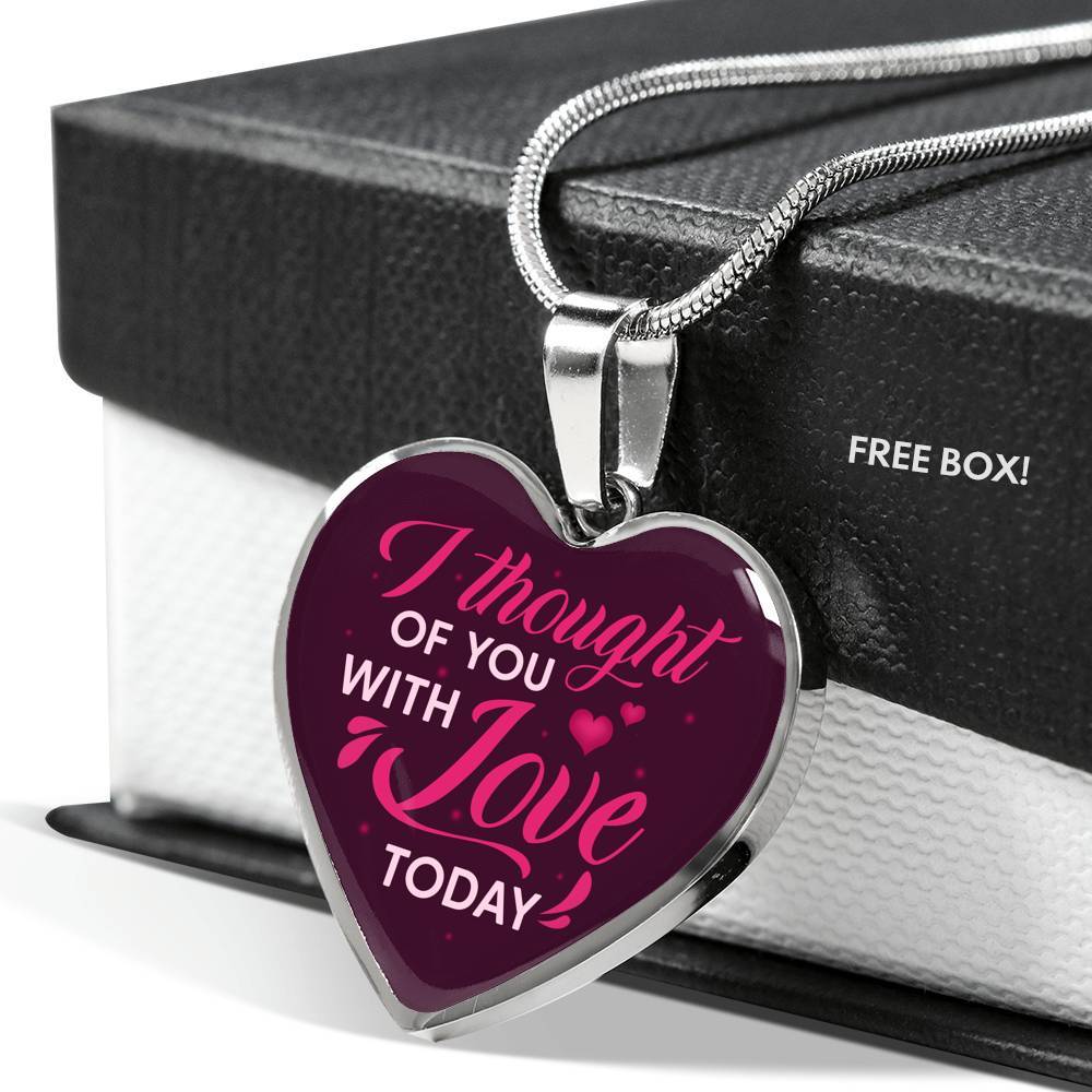 I Thought Of You With Love Today Heart Pendant Necklace - Heart Luxury Necklace (Silver)