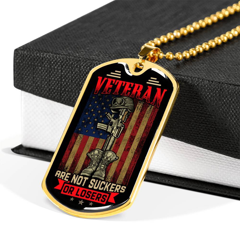 Veterans Are Not Suckers or Losers Dog Tag Necklace - Dog Tag (Gold Plated)