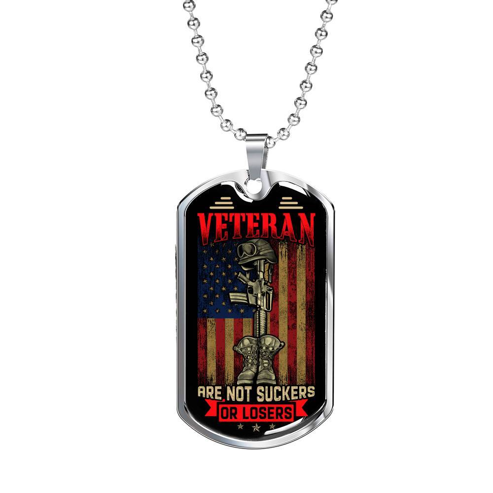 Veterans Are Not Suckers or Losers Dog Tag Necklace - Dog Tag (Silver)