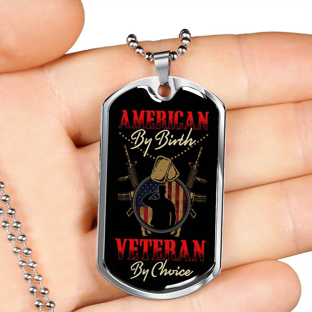 American By Birth Veteran By Choice Dog Tag Necklace - Dog Tag (Silver)