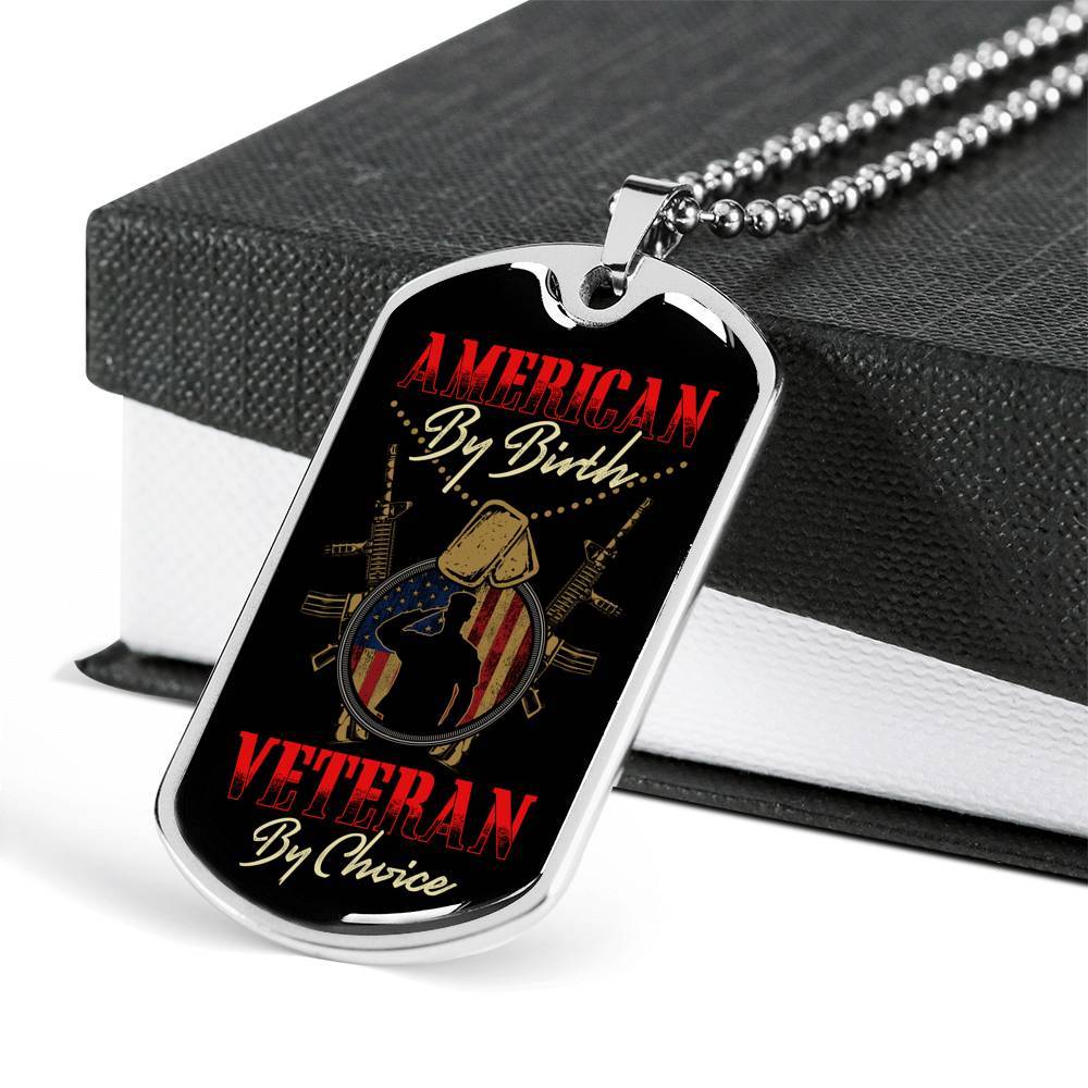 American By Birth Veteran By Choice Dog Tag Necklace - Dog Tag (Silver)