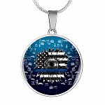 Sunflower Thin Blue Line American Flag Circle Pendant Necklace - Circle Luxury Necklace (Silver)