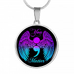 You Matter Suicide Prevention Awareness Circle Pendant Necklace - Circle Luxury Necklace (Silver)