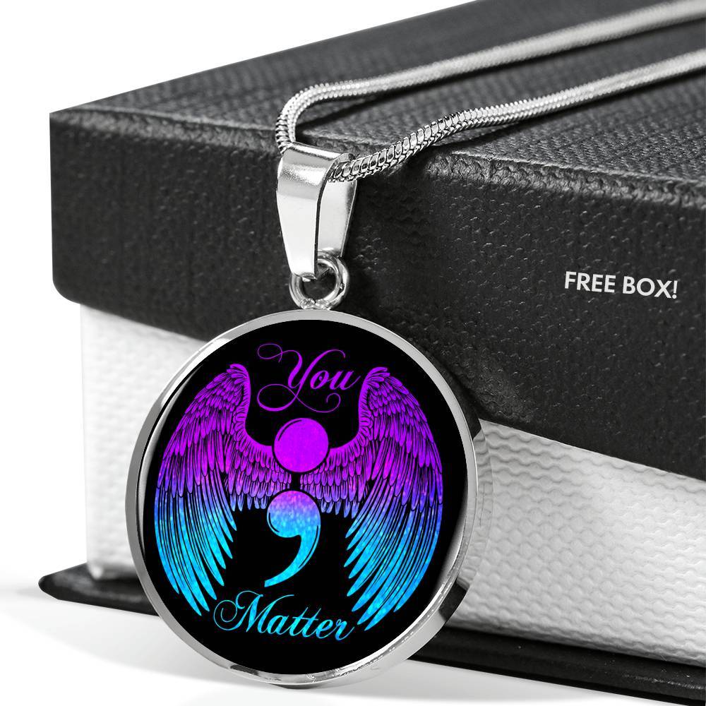 You Matter Suicide Prevention Awareness Circle Pendant Necklace - Circle Luxury Necklace (Silver)