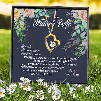 Alternative view of To My Future Wife I Wish I Could Turn Back The Clock Forever Love Heart Pendant Necklace