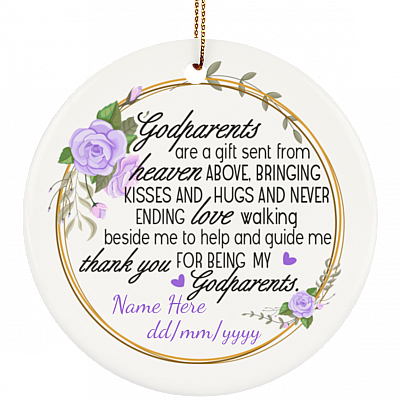 Personalized Godparents Christmas Ornament Keepsake - Gift For Godparents Flat Circle Ornament, White, Circle Ornament