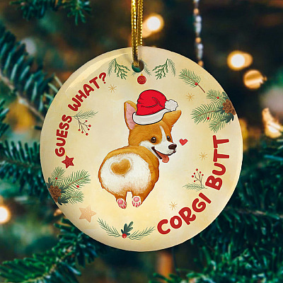 Alternative view of Guess What Corgi Butt Decorative Christmas Ornament - Holiday Flat Circle Ornament - Holiday Decoration Gift