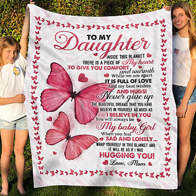Alternative view of Mom To My Daughter Inside This Blanket There Is A Piece Of My Heart Butterfly Fleece Blanket - Sherpa Blanket
