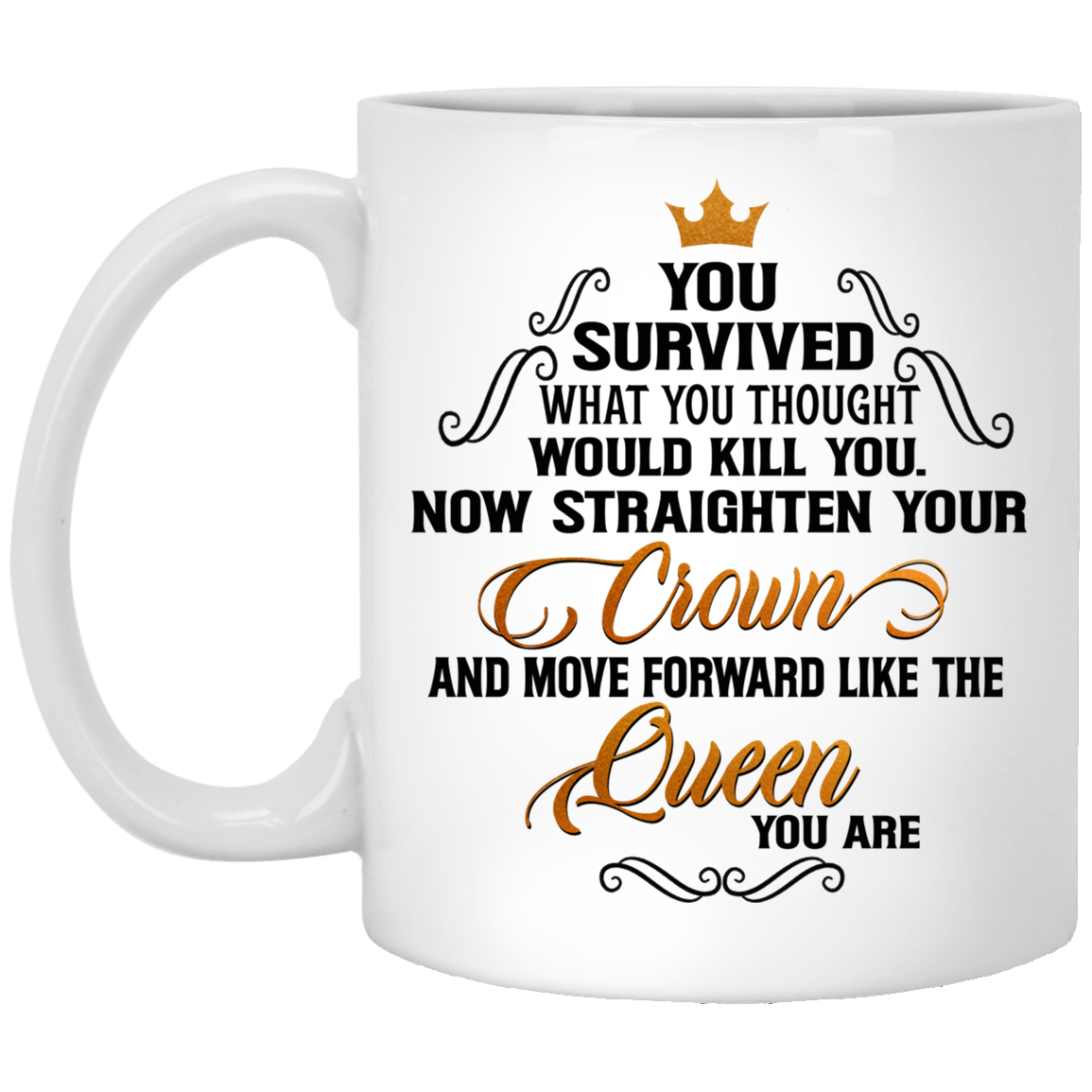 You Survived What You Thought Would Kill You Now Straighten Your Crown Coffee Mug - Color Changing Mug, White, 11 oz. White Mug