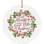 All Hearts Come Home For Christmas Berry Wreath Christmas Ornament - Holiday Flat Circle Ornament Gifts, White, Circle Ornament