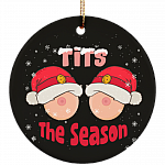 Funny Tits The Season Christmas Decorative Christmas Ornament - Holiday Flat Circle Ornament Gifts, White, Circle Ornament