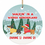 Personalized Walkin' In A Wiener Wonderland Two Dachshunds Wiener Dog Christmas Circle Ornament Keepsake, White, Circle Ornament Personalized Walkin' In A Wiener Wonderland Two Dachshunds Wiener Dog Christmas Circle Ornament Keepsake, White, Circle Ornament