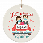 Personalized Couple Wearing Mask Just Married 2020 Wedding Covid Pandemic Christmas Circle Ornament Keepsake, White, Circle Ornament Personalized Couple Wearing Mask Just Married 2020 Wedding Covid Pandemic Christmas Circle Ornament Keepsake, White, Circle Ornament