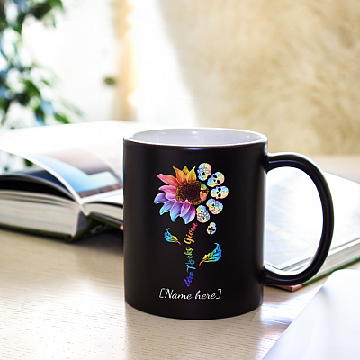 Alternative view of Personalized Zero Fuck Given Sunflower Skull Mandala Ceramic Coffee Mug - Beer Stein - Water Bottle