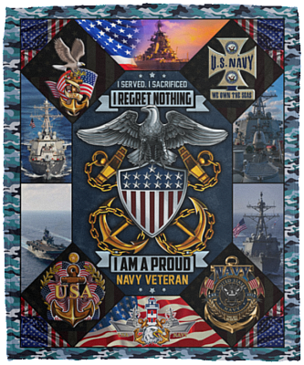 I Served I Sacrificed I Regret Noting I Am A Proud Navy Veteran Fleece - Premium Mink Sherpa - Woven Blanket, White, Cozy Plush Fleece Blanket - 50x60