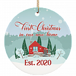 First Christmas New Home Decorative Christmas Ornament Keepsake - Holiday Flat Circle Ornament, White, Circle Ornament