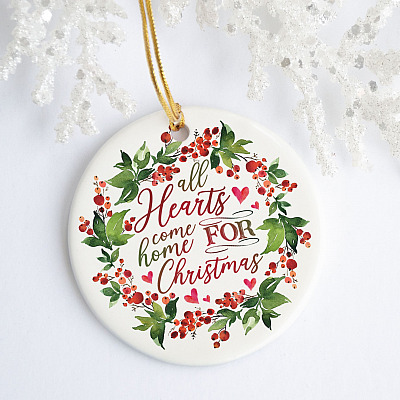Alternative view of All Hearts Come Home For Christmas Berry Wreath Christmas Ornament - Holiday Flat Circle Ornament Gifts