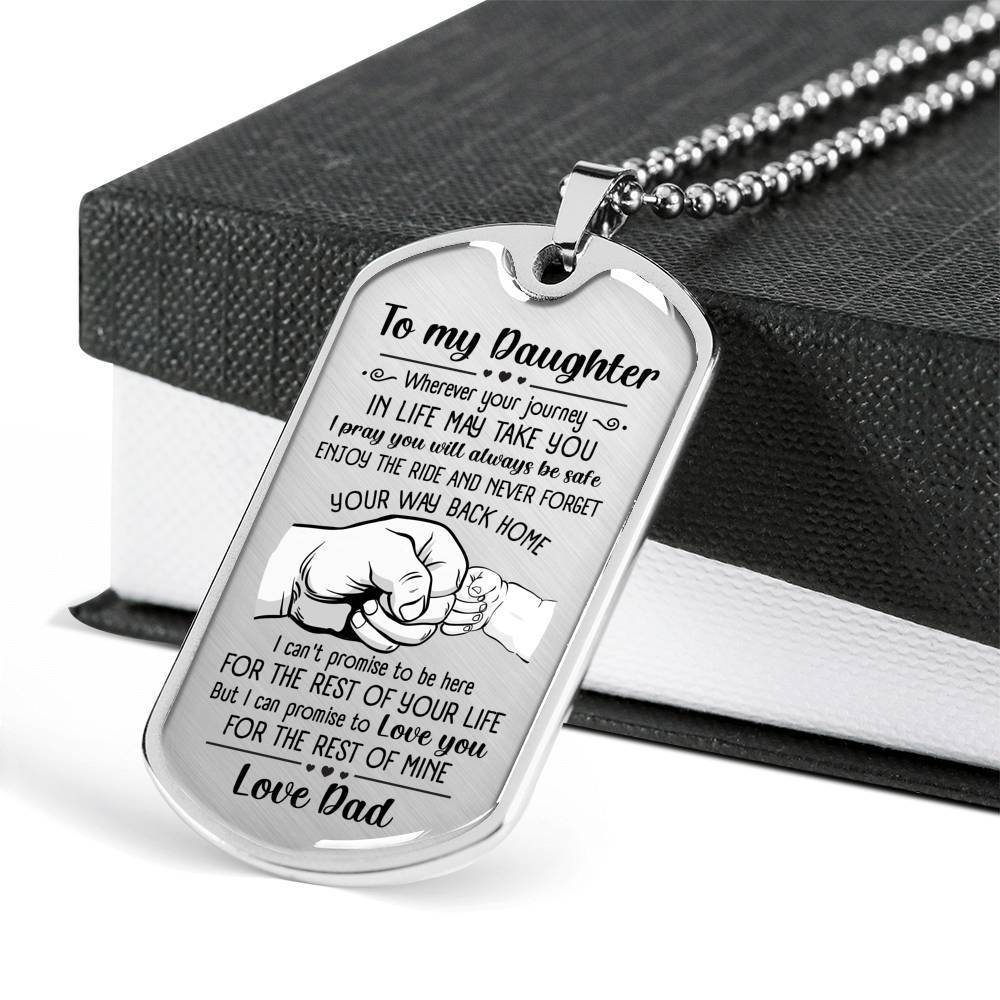From Dad To My Daughter I Pray You Will Always Be Safe Dog Tag Pendant Necklace - Inspirational Gifts - Dog Tag (Silver)