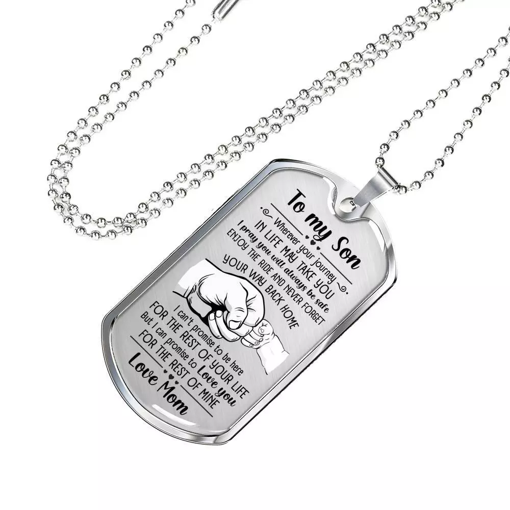 From Mom To My Son I Pray You Will Always Be Safe Dog Tag Pendant Necklace - Inspirational Gifts - Dog Tag (Silver)
