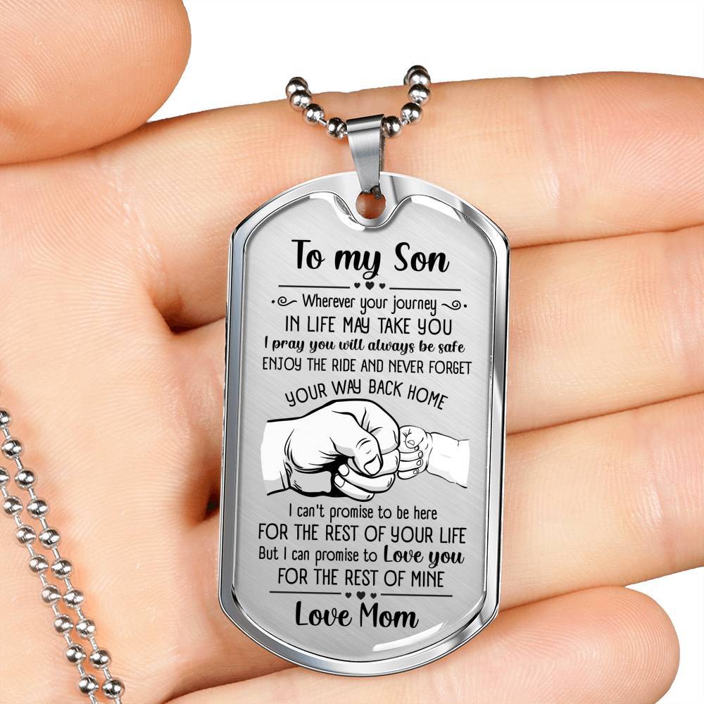 From Mom To My Son I Pray You Will Always Be Safe Dog Tag Pendant Necklace - Inspirational Gifts - Dog Tag (Silver)