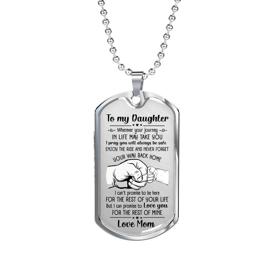 From Mom To My Daughter I Pray You Will Always Be Safe Dog Tag Pendant Necklace - Inspirational Gifts - Dog Tag (Silver)