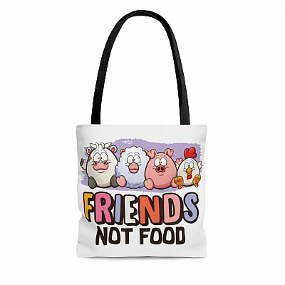 Friends Not Food Pro Vegan AOP Tote Bag- Shoulder Bag - Reusable Grocery Shopping Bag