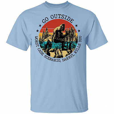Go Outside Worst Case Scenario Darryl Kill You Shirt - Funny Darryl Shirt - Retro Vintage Bigfoot Shirt, Light Blue, Unisex T-Shirt