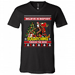 Believe In Bigfoot Squatching Through The Snow T-Shirt - V-Neck Shirt, Black, V-Neck T-Shirt
