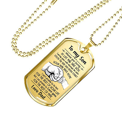 From Dad To My Son I Pray You Will Always Be Safe Dog Tag Pendant Necklace - Inspirational Gifts - Dog Tag (Gold Plated)