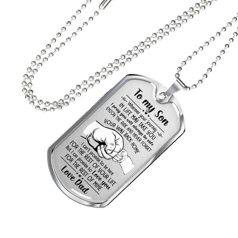 From Dad To My Son I Pray You Will Always Be Safe Dog Tag Pendant Necklace - Inspirational Gifts - Dog Tag (Silver)