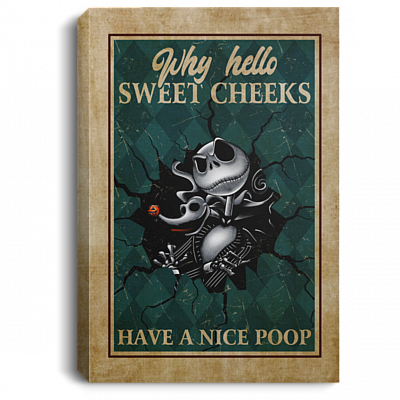 Have a Nice Poop Jack Skellington Bathroom Vintage Gallery Wrapped Framed Canvas Prints - Unframed Poster, White, 0.75'' Framed Canvas