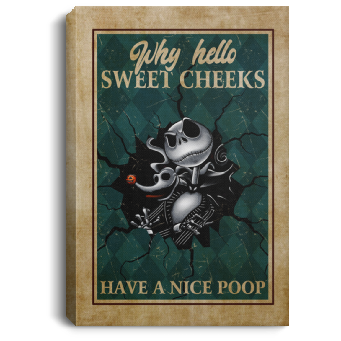 Have a Nice Poop Jack Skellington Bathroom Vintage Gallery Wrapped Framed Canvas Prints - Unframed Poster, White, 0.75'' Framed Canvas