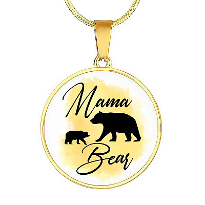 Gifts For Mom Mama Bear Circle Pendant Women Necklace - Circle Luxury Necklace (Gold Plated)